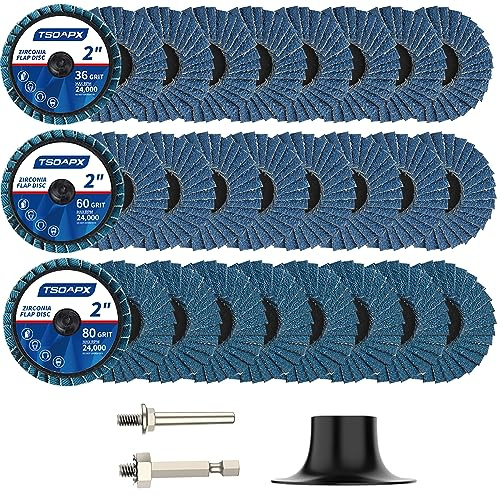 TSOAPX 28 PCS 2 Zirconia Flap Disc Set for Angle Grinder - Rust & Paint Removal Discs for Metal, Wood, Fiberglass - Durable, Easy to Install Grinding Wheels with Low Dust (Grit 36/60/80)