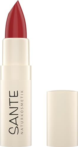SANTE Naturkosmetik Moisture Lipstick 06 Rose Blush, Nourishing Lipstick with Hyaluron, Plump Effect and Sepilift, Lip Care for Smooth Lips in Shimmering Red Colour, 4.5 g