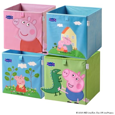 LIFENEY meets Peppa Wutz Aufbewahrungsboxen für Kinder 4er Set – Box-Set mit Peppa Pig Motiven zur Aufbewahrung von Spielzeug – 30 x 30 x 30 cm passend für klassische Würfelregale