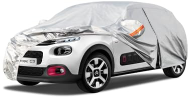 Kayme Funda Coche Exterior, Compatibles con Citroen C3 (2002-2025), Cubierta para Coche Impermeable Transpirable Anti-UV Antipolvo de 6 Capas, Cubre Coche con Cremallera y Forro de Algodón.