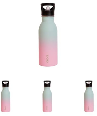 Décor Snap n Seal Soft Touch Ombre Stainless Steel Bottle | Leakproof Bottle with Straw | Ideal for On The Go, Gym & Travel - 500ml (Pack of 4)