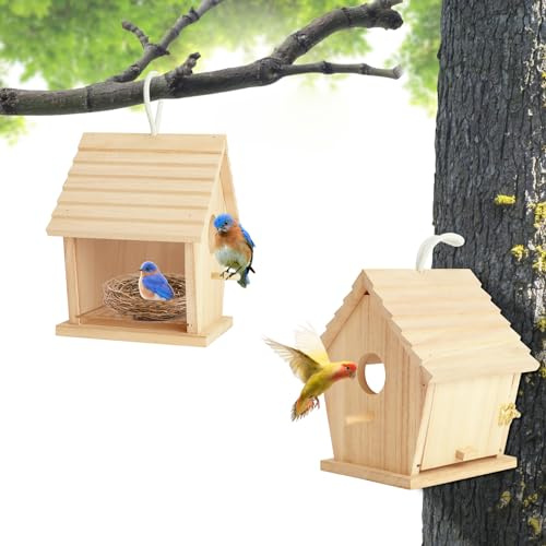 YUEPET Maisons à oiseaux transparentes pour l'extérieur avec cordon et vis, à suspendre à l'extérieur pour oiseaux sauvages, merles, cardinaux, colibris et pinsons