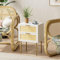 HEYZOEY Rattan Nachttisch, 2 Schublade Kommode für Schlafzimmer, Kleiner Beistelltisch mit 2 Schubladen, Nachttische mit Goldrahmen für Schlafzimmer, Wohnzimmer, Weiß