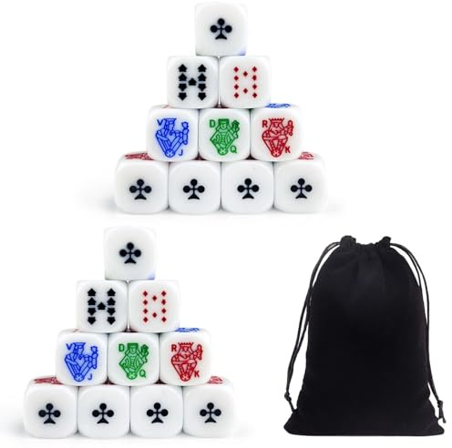 CYNOSURETECH 20 Pieces Poker Dice And 1 Piece Black Velvet Bag, Throwing Game, Creative Toys, Interactive Toys, Party Games
