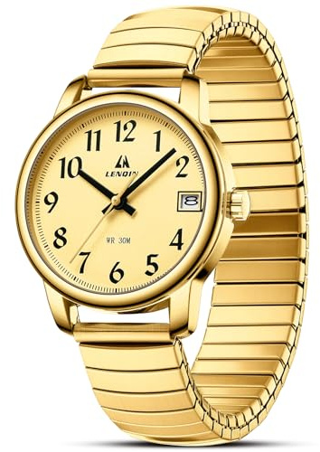 LN LENQIN Montre Femme Montres pour Femmes Montre étanches en Acier Inoxydable Montre-Bracelet à Quartz analogique Bracelet Extensible (LN-L0162-Gold Gold)