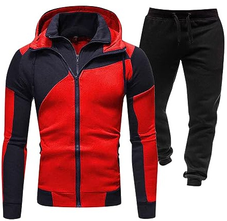 Generisch Conjunto de chándal para hombre, sudadera camuflaje, jogger, pantalón deportivo, diseño de patchwork sólido, chándal cálido para deporte, rojo, L