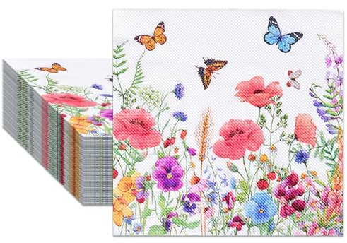 40 Pcs Floral Napkins, Floral Paper Napkins, Disposable Party Napkins, Colorful Printed Napkins Spring Summer Table Decorations for Spring Theme Party Birthday Tableware Party