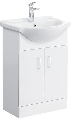iBathUK Quartz 650 Vanity Unit Furniture and Wash Basin Sink, Floor Standing, MDF Soft Close Doors Bathroom Storage Cabinet- Gloss White (Flat Pack)
