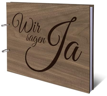 Hochzeit Gästebuch Nussbaum Amerikanisch Ringbuch mit Lasergravur Holz Cover 72 Blatt | 144 Naturpapier Seiten DIN A4 quer - Ja