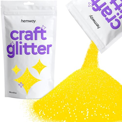 Hemway Craft Glitter Fluorescent UV Neon Yellow 100g Microfine Glitter | for Crafts, Resin, Cosmetic, Nail, Face, Body, Festival, Tumblers, Art, Candle, Crafting