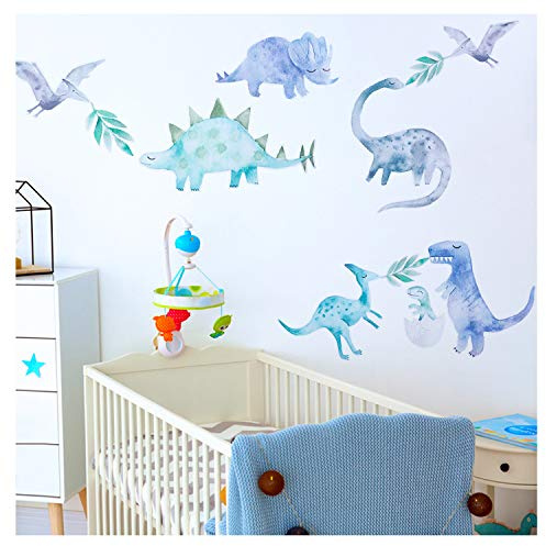 Kids Dinosaur Wall Decal Stickers Watercolor Animal Wall Stickers Removable Wallpaper Decoration for Nursery Bedroom Living Room