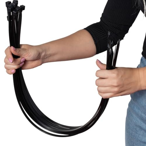 ERKO Serre-câbles électriques noir 400 x 7,6 mm 100 pièces UV Résistance, Résistantes à la traction de 55 kg, Colliers de serrage Professionnelles, Super solide, Long, Résistante à la température