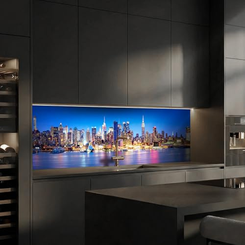 Dedeco Köksvägg med motiv: New York V1, 3 mm akrylglas, som stänkskydd för köksväggen, väggskydd, dekorativ vägg, vattentät, 3D-effekt, alla underlag, 260 x 60 cm