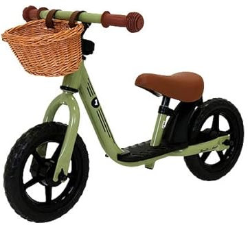 Bandits & Angels Laufrad aus Metall mit Weidenkorb vintage grün ab 2 Jahren – Lauflernrad – verstellbarer Sattel 29 bis 39 cm – für Jungen und Mädchen – niedriger Einstieg mit Trittbrett