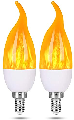 MUPOO Flame Effect Light Bulb,E14/E12 3W Flickering Light Bulbs, 3 Modes Candle Candelabra Fire Light Bulbs,for Home Garden Christmas Party Decoration (2PCS E14