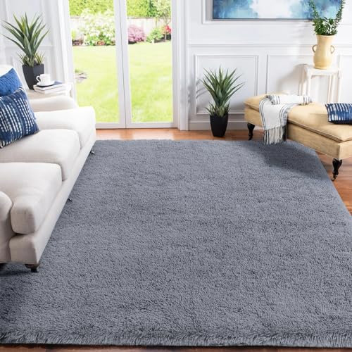 XSIVOD hochflor Wohnzimmer Teppich, Schlafzimmer Bettvorleger, Moderner zottelig flauschig weich Teppiche für Kinderzimmer Anti-Rutsch Unterseite waschbarer, 200x230 cm, Grau