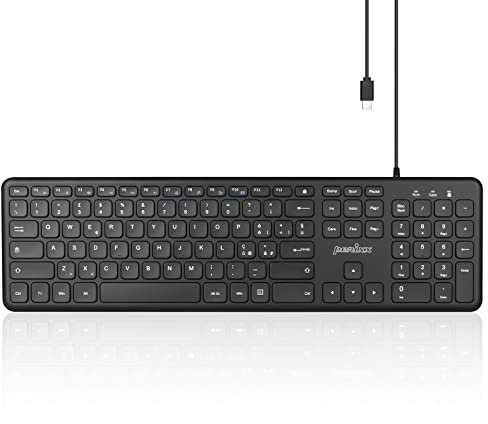 Perixx PERIBOARD-210C - Tastiera USB-C cablata di dimensioni standard - Tasti a basso profilo - Interruttori a forbice - Tasti silenziosi - Tasti multimediali - Layout italiano - Nero