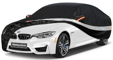 10 Layers Car Cover Waterproof Breathable Large for Saloon,100% Waterproof Outdoor Car Covers Rain Snow Protection. Custom Fit for Jaguar XE/S-type, Audi A5, BMW 4 Series, Ford Mondeo,etc Black