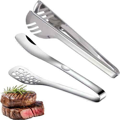 2 Pezzi Pinze da Cucina in Acciaio Inox, 25cm Pinze Cucina, Pinze da Barbecue, Pinze per Alimenti, Pinza Spaghetti per Cucinare Servire, Grigliare, Buffet, Insalate (argento - A)