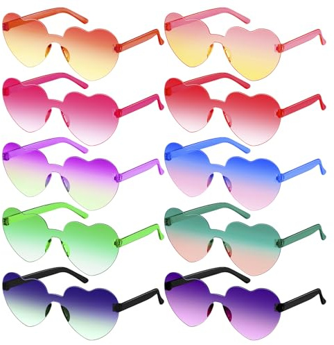 SelfTek Gafas Corazón, 10 Pares Gafas De Sol Divertidas, Gafas Carnaval Divertidas Sin Bordes, Hippy Gafas De Corazon para Fiestas, Carnaval, Cumpleaños, Fotos(Gradiente)