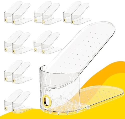 WMBOOX Shoe Slots Organizer, 15 Pack - Adjustable Shoe Stacker for Closet Storage, Clear Double Layer Space Saver, Durable and Stackable Shoe Holder for Sneakers Heels and Flat