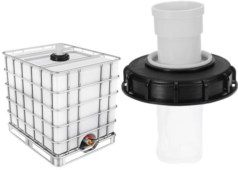 sourcing map 163mm IBC Lid Filter Cover, Straight Plastic IBC Tote Hose Adapter 1000L Rainwater Tank Container with Washable Nylon Filter for 275 Gallon Water Tanks, Black/White