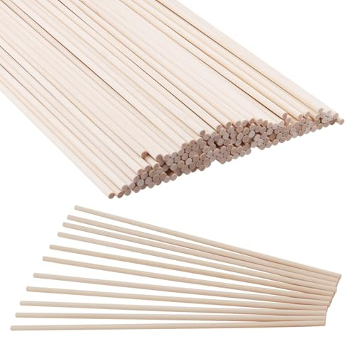 JOIKIT 200PCS 5mm x 30cm Wooden Dowel Rods, 12 Inch Unfinished Round Wood Sticks for DIY Craft