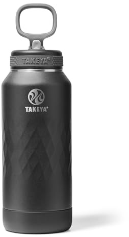 Takeya Sport 32 oz Triple-Insulated Stainless Steel Water Bottle – Leakproof, Sweatproof, BPA-Free, Keeps Drinks Cold 36 Hrs, Hot 14 Hrs – Obsidian