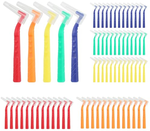 Kievano 60 Spazzolini Interdentali in 5 Misure (Ø 0,6–1,2 mm), Scovolini Dentali a Forma di L con Manico Ergonomico da 70 mm, per Ortodonzia, Impianti, Ponti e Igiene Orale Quotidiana
