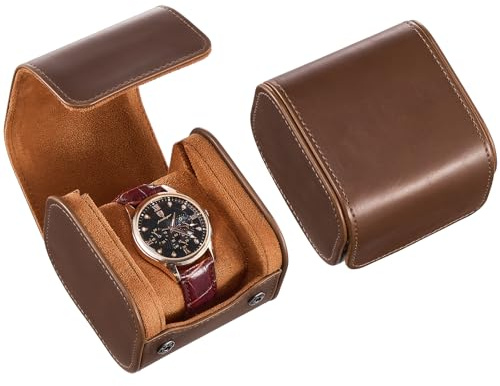 ProCase Watch Travel Case, Single PU Leather Watch Roll Box for Men, Portable Watch Holder Organizer, Gifts Ideas -Brown