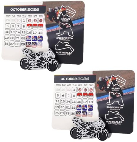 Calendario da tavolo 2026 per MotoGP con espositore, pianificatore mensile da 12 mesi, calendario delle gare con data dell'evento, regalo per gli appassionati di sport motoristici (2Pcs)