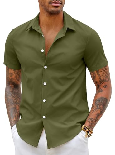 COOFANDY Chemise à Manches Courtes pour Homme, Coupe ajustée, Style habillé/décontracté, sans Repassage, pour l’été