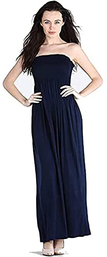 Purple Hanger - Robe Longue Bustier Sans Manche Longue Bandeau Jersey Elastique Été - EU 36/38, Bleu marine
