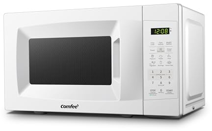 COMFEE' EM720CPL-PM Countertop Microwave Oven with Sound On/Off, ECO Mode and Easy One-Touch Buttons, 0.7 Cu Ft/700W, Pearl White