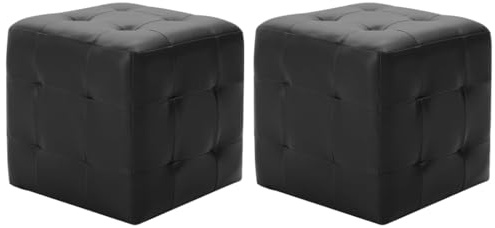vidaXL 2X Poufs Tabouret Cube de Salle de Séjour Repose-Pied de Salon Ottoman Chambre à Coucher Maison Intérieur Confortable Noir Similicuir