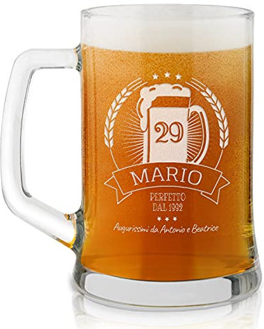 Maverton Boccale per la Birra in vetro con personalizzazione - capienza 500 ml - H12 cm x Ø8,5 cm - ottima idea regalo per le feste perfetto per ogni uomo amante della buona Birra - perfetto