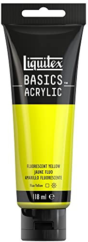 Liquitex 8870073 Basics Acrylfarbe Gelb Fluo – 118ml Tube, lichtecht, mittlere Viskosität, seidenglänzend, monopigmentiert, Archivqualität