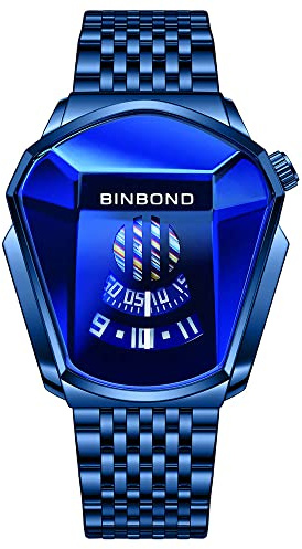 Montre numérique LED Bleue créative pour Homme en Acier Inoxydable plaqué Argent étanche Montre Cool Cyberpunk électronique