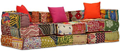 Festnight Sofá Cama 3 Plazas Puf Modular, Sofá Modular,Sillon Cama, Sofa Individual, Sofás De Salon, Puff Cama, Butacas de Tela Patchwork,Multicolor