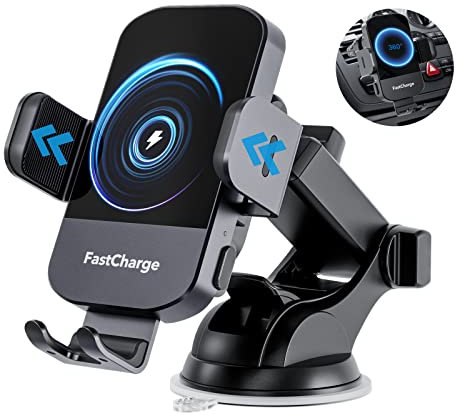 Caymuller Wireless Car Charger,15W Fast Auto Clamping Car Charger Automatic Sensor Phone Holder fit for iPhone 14/13/12/11/X/8, Samsung Galaxy S23 Ultra S22 S21 S20, S10+ S9+ Note 9, etc