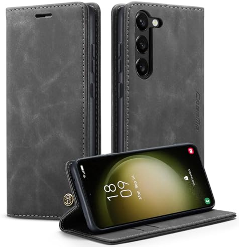 KZB Handyhülle für Samsung Galaxy S23 5G Hülle Premium Leder Klappbar Tasche Flip Case Magnet Kartenfach Standfunktion Klapphülle Schutzhülle für Samsung Galaxy S23 6,1'' - Grau