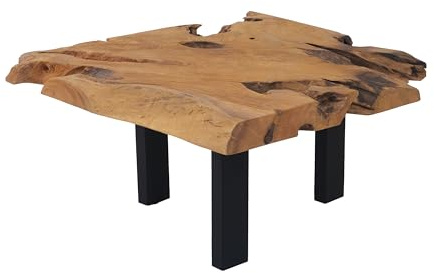 SAM Couchtisch Ibiza, Beistelltisch aus Baumwurzelholz, Teakholz massiv + Natur, Sofatisch mit Metallbeinen schwarz, 80 x 80 x 40 cm