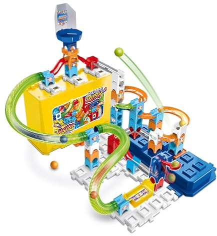 VTech - Marble Rush, Kugelbahn Build & Store Box Set M400, Bauspiel und Aufbewahrungsbox, 65 Stück, 5 Kugeln, Geschenk für Kinder ab 4 Jahren – Inhalt in Französisch