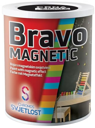 Chromos-Svjetlost, Bravo Magnetic Paint – 0.5L Black Matt Paint for Walls & Wood, BlackBoard, ChalkBoard, Write & Wipe Clean, Magnets Stick, Water Based, Fast Drying, Non Toxic, 500ml covers 2m square