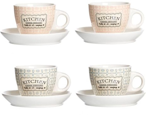 Ritzenhoff & Breker 4er Set Retro Kitchen Espressotasse mit Untertasse I 80 ml I 4 Personen I Rose & Blau I Mokka-Tasse aus Porzellan I Alternativ für Lungo, Ristretto & Co