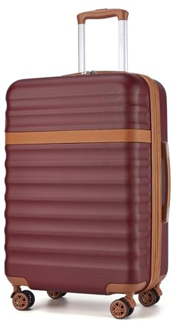 Kono 24 Inch Medium Suitcase Expandable Lightweight Luggage ABS+PC Hardshell Travel Case with 4 Spinner Wheels & TSA Lock (Burgundy/Brown)