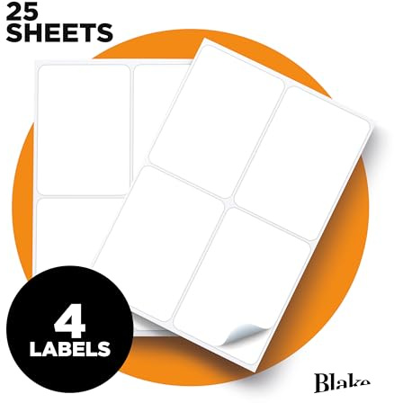 Blake Everyday - Self-Adhesive 4 Labels per A4 Sheet - 100 Labels - 25 Sheets - Laser & Inkjet Printer Compatible - Address Shipping Labels - Warehouse & Business Supplies (LAB A41-4PESP)