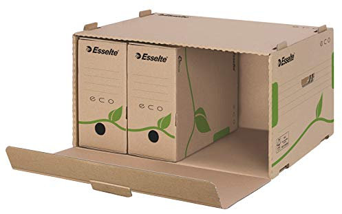Esselte Eco Archiv-Container, Ideal für Esselte Eco A4 Archiv-Schachteln, 5 x 80 mm/4 x 100 mm, Transportbox mit Lasche Vorne, 100 % recycelte Wellpappe, 100 % recycelbar, 1 Stück, Naturbraun, 623919