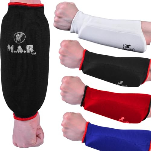 MAR | Black Elasticated Forearm Support Brace Slip-On Design, Padded Forearm Guard for Combat Training, Karate, MMA Training, Muay Thai, Boxing, Kickboxing, Martial Arts Training, Combat Sports (S)