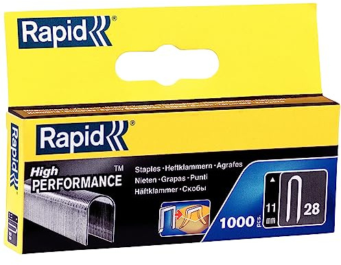Rapid Caja de Grapas de Corona Redondeada para Cables de Bajo Voltaje N.º28 de Acero Galvanizado, 11 mm – 1.000 Grapas